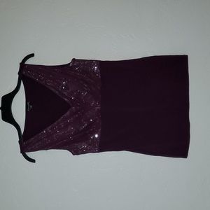 EXPRESS EGGPLANT PURPLE SEQUIN SHEER OVERLAY SLEEVELESS TANK TOP SHIRT LARGE